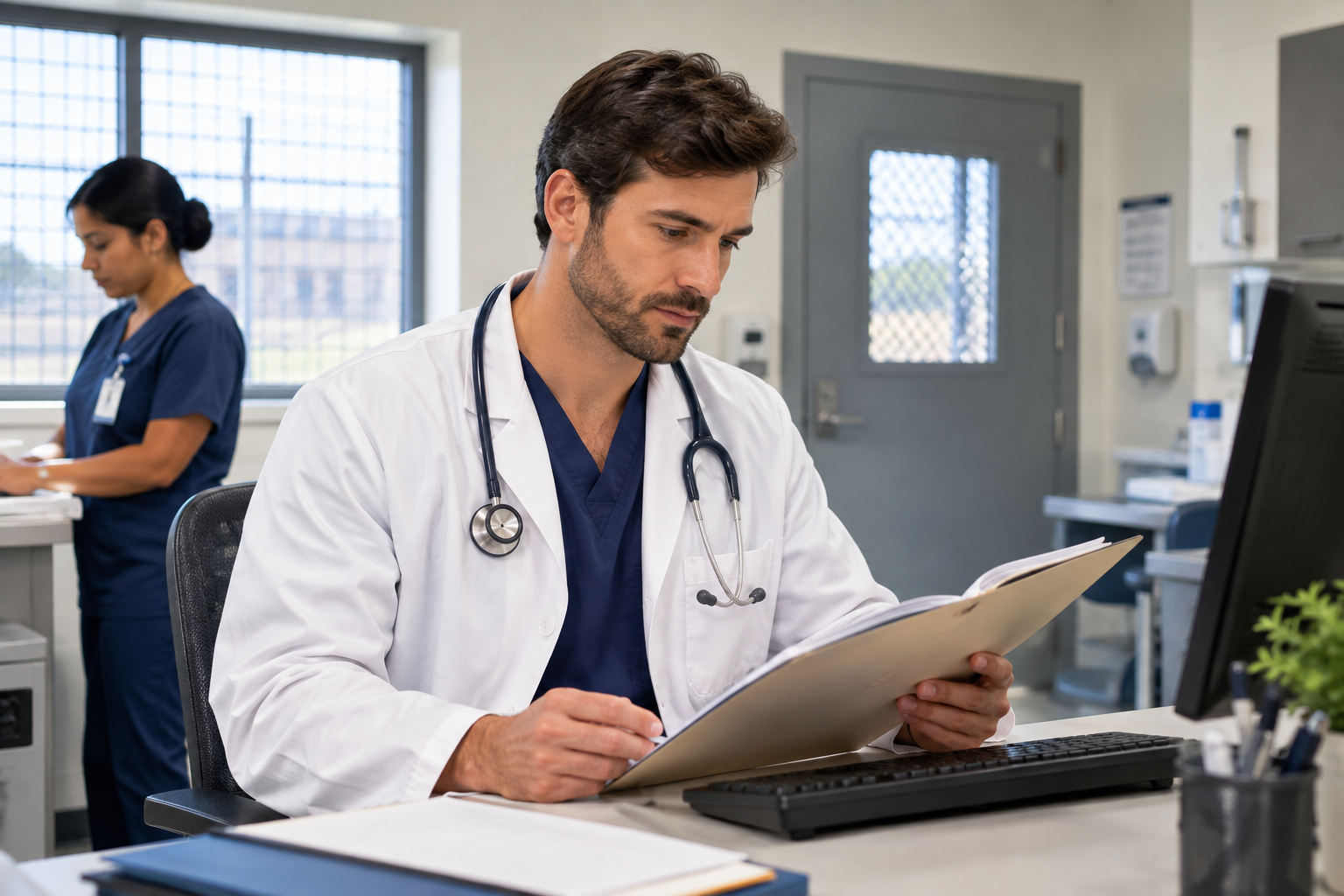Medical Officer providing patient care in a Federal Bureau of Prisons facility